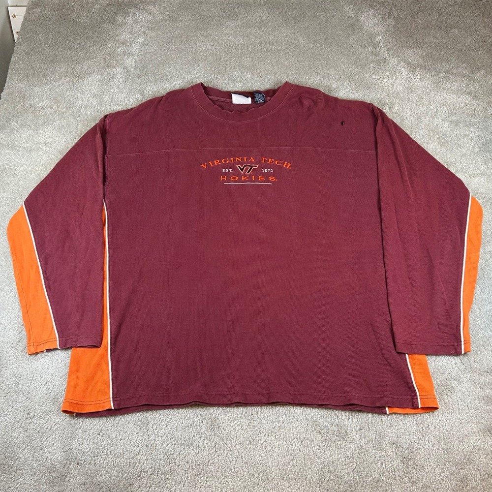 Varsity Classics Virginia Tech Hokies Shirt Mens XL Maroon Orange Long Sleeve